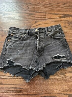 Aritzia Black Distressed High-Rise Cutoff Denim Shorts